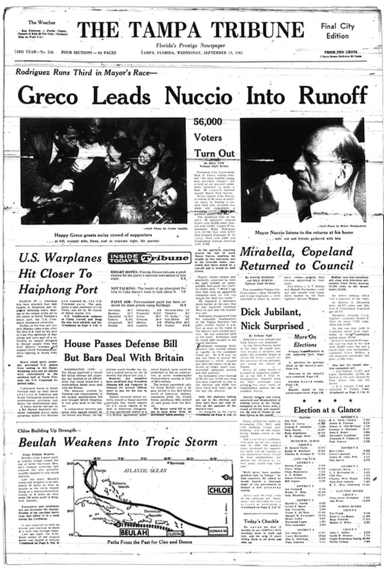 The Tampa Tribune headlines, Greco Leads Nuccio Into Runoff