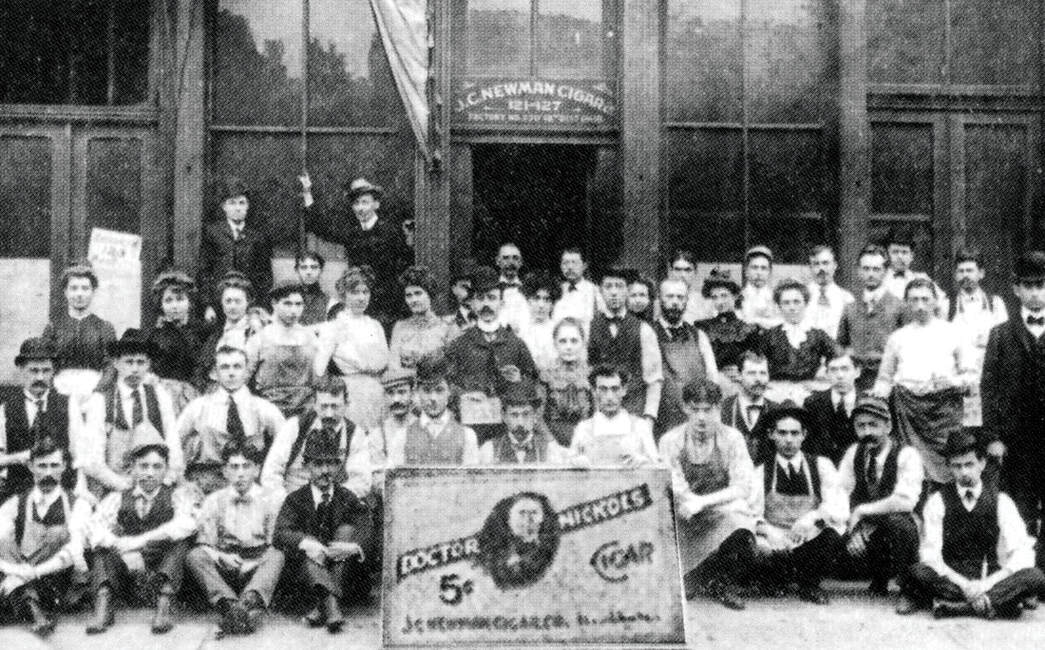 J.C. (In the center wearing the Derby hat) and his employees in front of J.C. Newman Cigar Co.’s Cleveland factory in 1905.