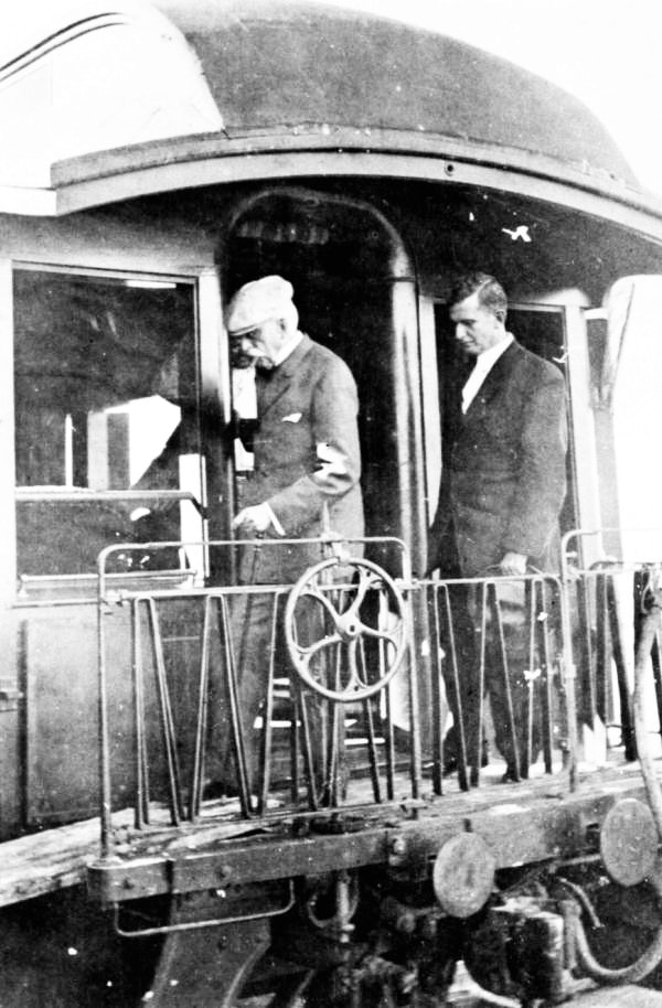 Henry Flagler disembarking the first train to Key West,  January 22, 1912.
