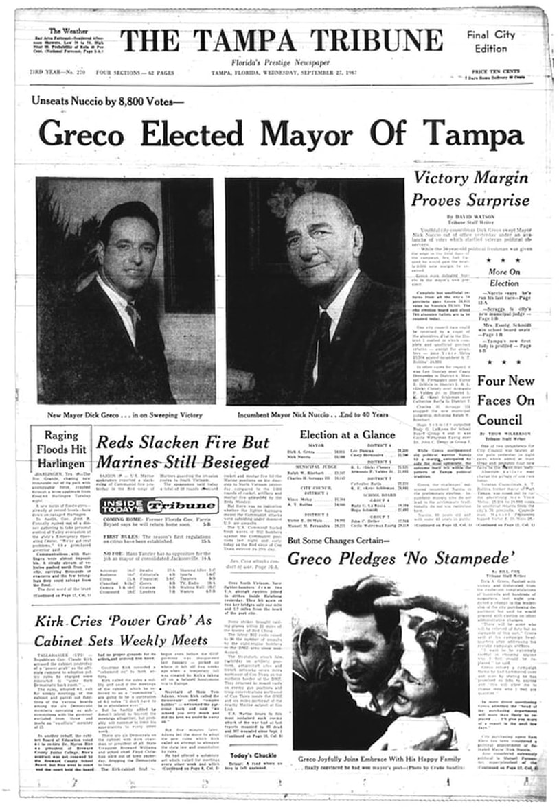The Tampa Tribune headlines, Greco Elected Mayor of Tampa