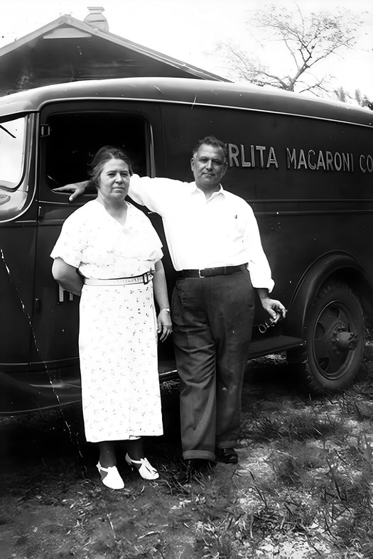 Vincenta and Giuseppe Ferlita with macaroni truck.